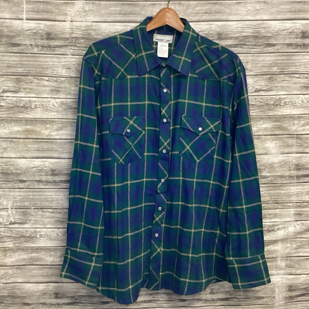 Wrangler Wrancher Shirt Mens 2XL Multicolor Pearl Snap Flannel Western Cowboy